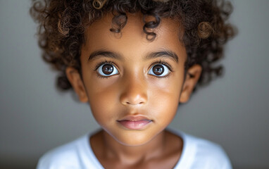 Close-Up Portrait of a Multiracial Child With Curly Hair - Powered by Adobe