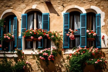 Fototapeta na wymiar Italian shutter windows with flowers