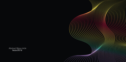 Flowing dot particles wave pattern rainbow gradient light isolated on black background. Vector in concept of AI technology, science, music.