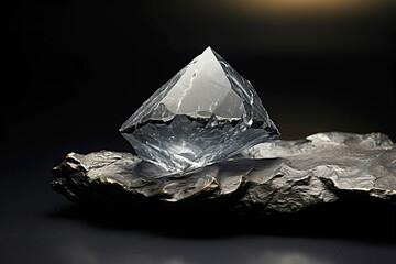Naklejka premium Alum-K is a rare precious natural stone on a black background. AI generated. Header banner mockup with space.