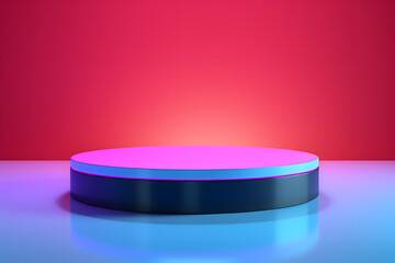 round podium with circular light stand in pink color background
