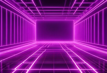 3D Illustration of cyberpunk neon perspective grid