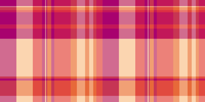 Vertical check textile texture, short seamless fabric plaid. Fashionable tartan pattern background vector in pink and red colors.