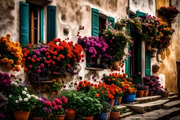 Tipical terrace with colored flowers