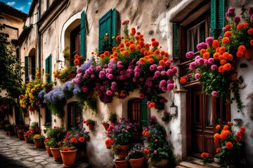 Tipical terrace with colored flowers