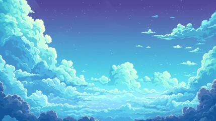 Fototapeta na wymiar 2d pixel sky, mobile game background