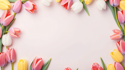 Naklejka na ściany i meble Frame of pastel colored paper tulip flowers