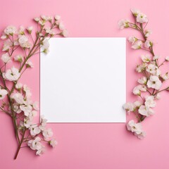 Fototapeta na wymiar White blank card with space for your own content. Decorations made of white flowers. Valentine's Day as a day symbol of affection and love.