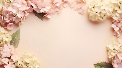 Blank card with decorations of white and pink tiny flowers.Valentine's Day banner with space for your own content.