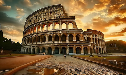 View of the Colosseo Romano (Roman Coliseum) in Roma, Lazio, Italy. - obrazy, fototapety, plakaty