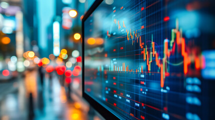 Growth and finance concept with stock charts, illustrating market trends, investment analysis, and economic data in a business setting