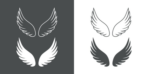 Logo heráldico. Silueta de alas de ave o ángel estilo relleno y delineado - obrazy, fototapety, plakaty