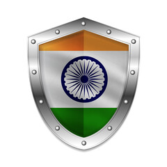 Indian flag on shield vector illustration - 729206226