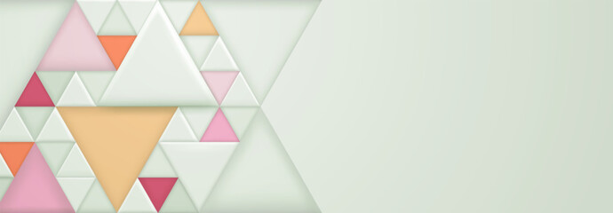 Abstract background with small colored triangles and several large  triangular shapes on white