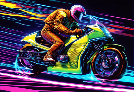 science fiction, man riding motorcycle