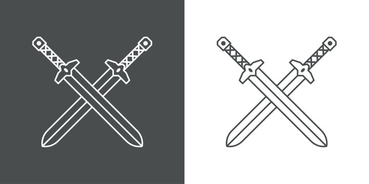 Espada vikinga. Silueta de 2 espadas medievales cruzadas