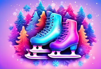 Winter holidays card with ice skates Christmas