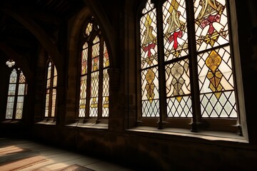 Fototapeta na wymiar backlit stained glass in castle windows