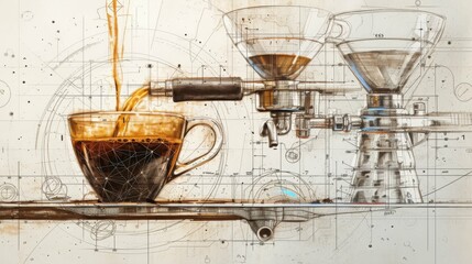 technical drawing of coffee, details