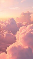 the clouds are soft pink and the sunset light is strong, in the style of light turquoise and amber,...