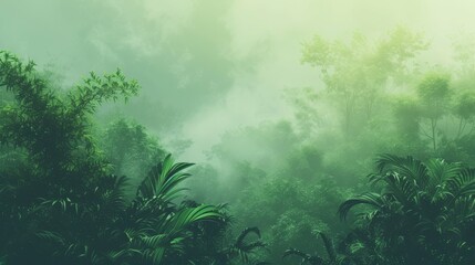 Toon, soft pastel, full page gradient, light green top to dark green bottom, vignetted, professional, iconic, popular, trendy, high quality, rain forest environment - obrazy, fototapety, plakaty