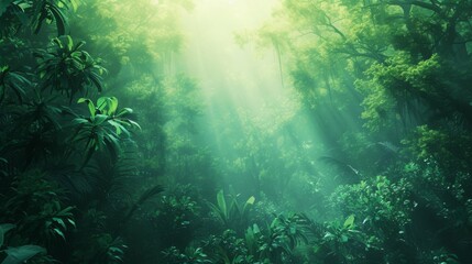 Fototapeta premium Toon, soft pastel, full page gradient, light green top to dark green bottom, vignetted, professional, iconic, popular, trendy, high quality, rain forest environment