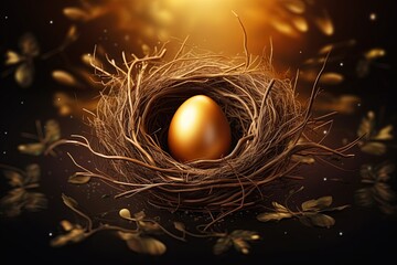 Golden Easter Egg in a nest. Ai Generative