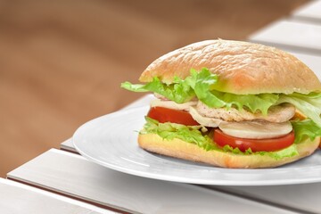 Classic hamburger tasty dish on desk