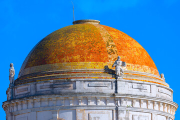Cathedral Cupola with Sculptures. Dome of Catedral de la Santa Cruz de Cadiz, Andalusia spain © Leilani