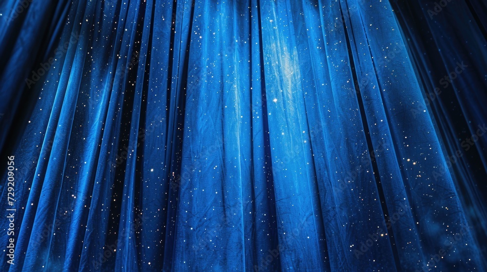 Poster blue curtain with stars design. perfect for adding a touch of magic to any room