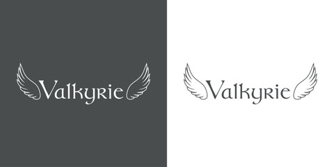 Mitología nórdica. Logo con palabra Valkyrie con alas - obrazy, fototapety, plakaty