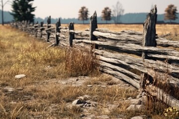 A split rail fence in the middle of a field. Perfect for rustic or countryside themes