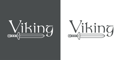 Fototapeta premium Logo con palabra Viking con espada medieval