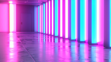 Futuristic neon-lit space with a modern and abstract design, ideal for concepts related to technology, the future, or creative interior environments
