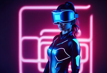Woman in futuristic sport costume. Augmented
