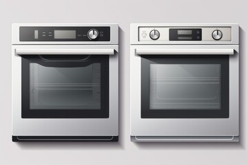Fototapeta premium Two ovens placed side by side on a clean white background. Perfect for illustrating kitchen appliances or home improvement projects