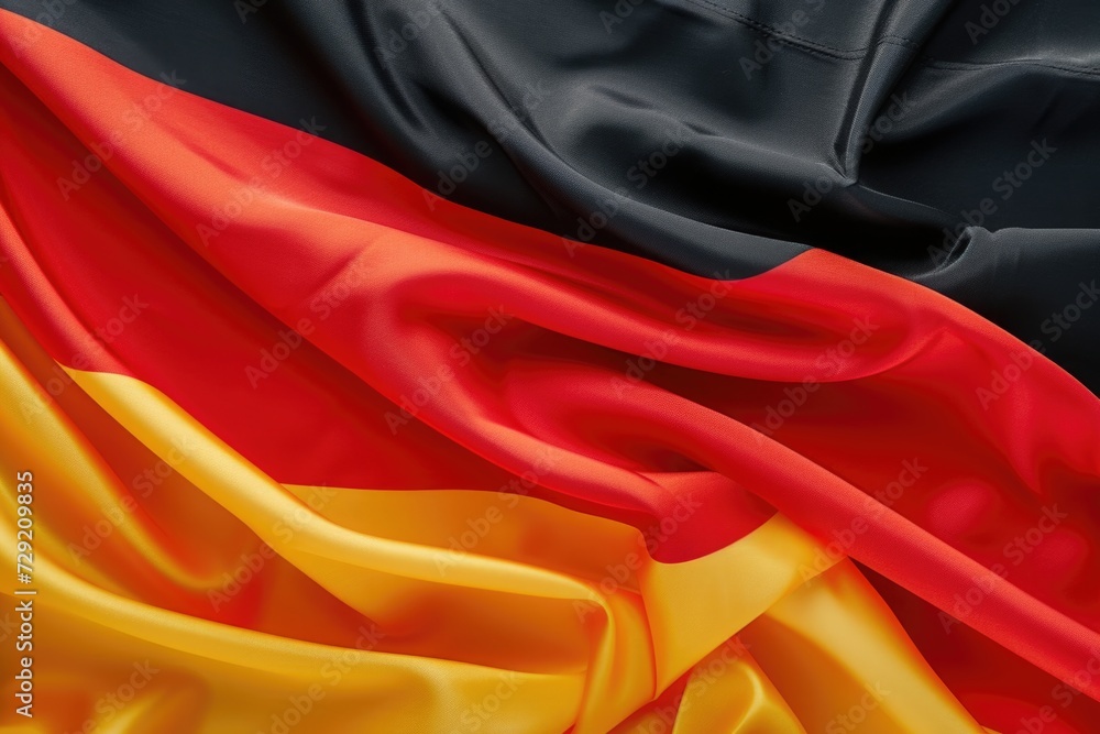 Poster a close-up view of a flag with red, yellow, and black colors. suitable for various purposes