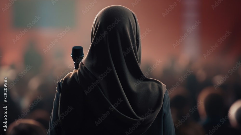 Poster a person dressed in a black cloak holding a microphone. suitable for various events and performances