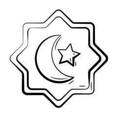 Hand Drawn Icon of Crescent Moon..Outline Doodle Islamic Icon Collections