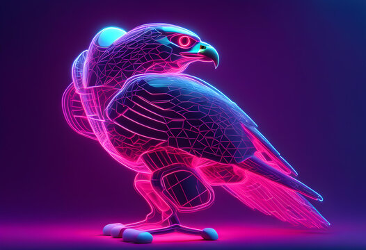 Neon 3D image of falcon animal