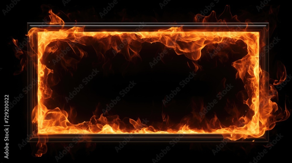 Poster A captivating image of a fire frame against a black background. Perfect for adding a dramatic touch to any design or project