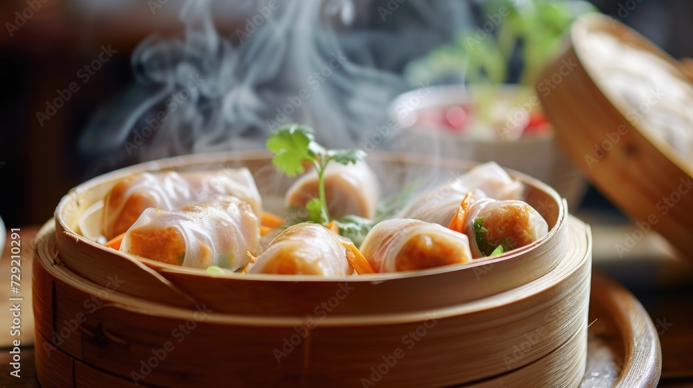 Poster a wooden container filled with food sitting on top of a table. perfect for food storage or display