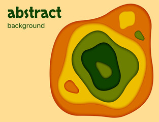 Square Background paper cut. Vector Abstract Banner with shapes in yellow, orange, green colors.