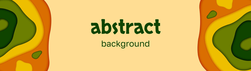 Horizontal Background paper cut. Vector Abstract Banner with shapes in yellow, orange, green colors.