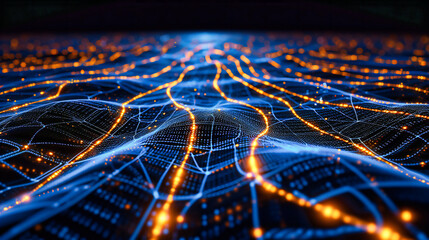 Futuristic city network concept, blending technology, connectivity, and urban landscapes, perfect for themes related to digital communication and innovation