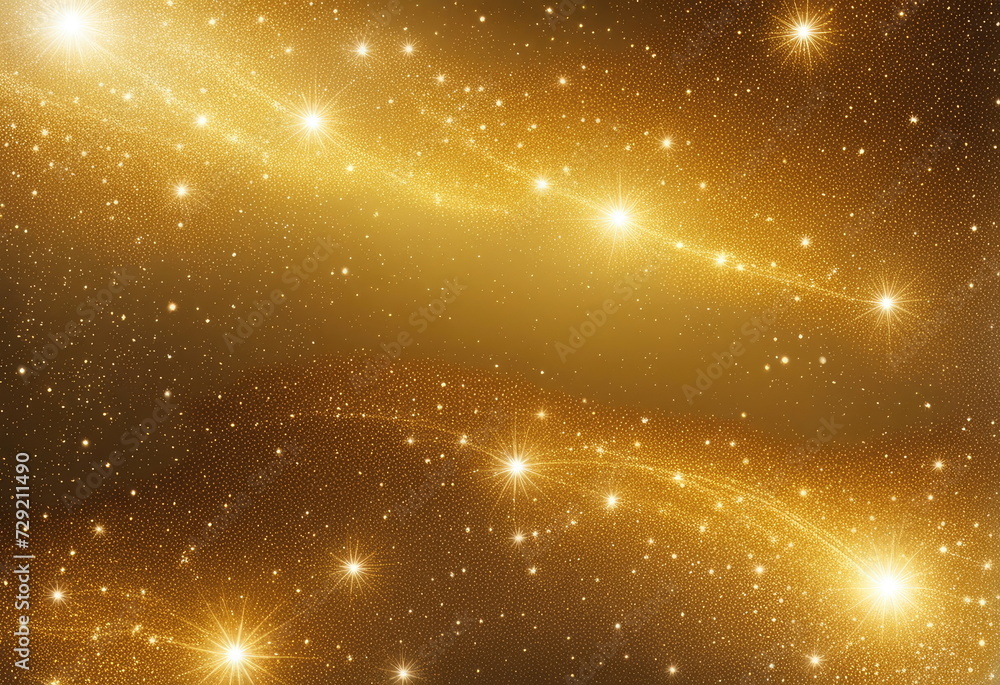 Poster golden sparkling particle swirl with stars