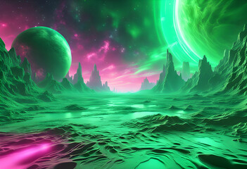 Green Cosmic Gas Background. Sci fi landscape