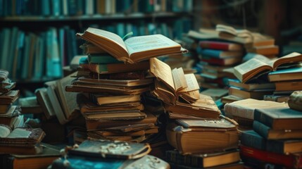 A pile of books sitting on top of a table. Perfect for educational, library, or study-related projects