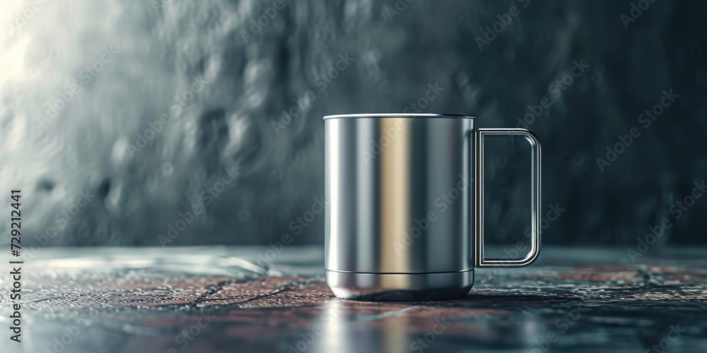 Aufkleber a coffee mug sitting on a table in front of a wall. suitable for various applications