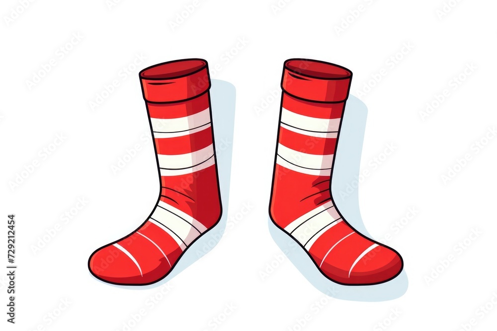 Poster a pair of red and white striped socks. can be used to add a pop of color to any outfit